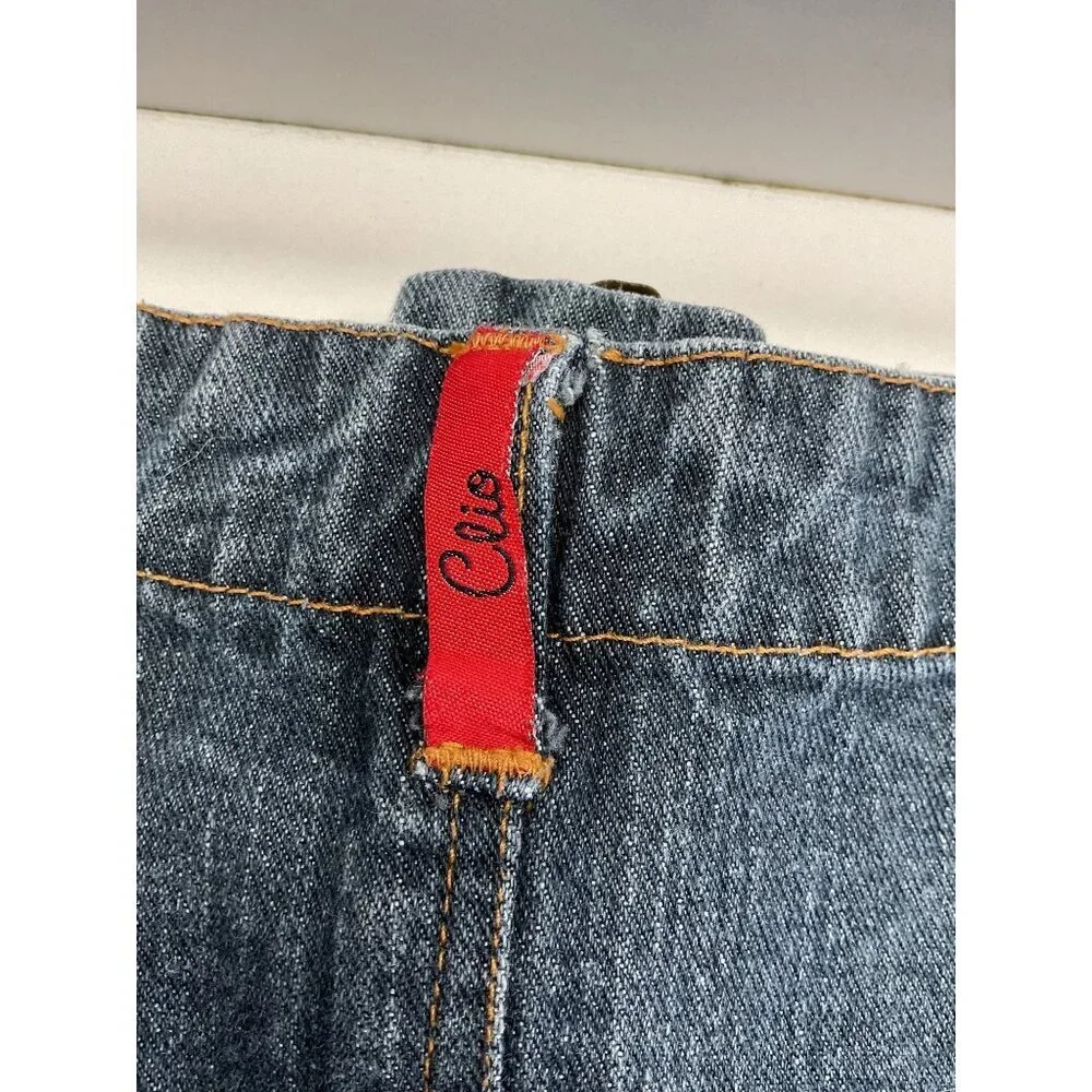 Clio Vintage Denim Skirt Ribbon Tie Front Mid-Length Size M 90s Grunge